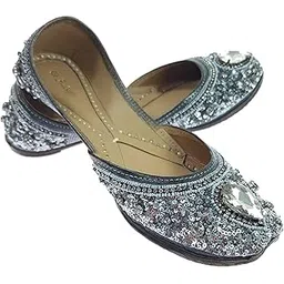 fulkari Women's Ruby Sequins Soft Leather Embroidered Jutis | Bite and Pinch Free Jutti | Punjabi Formal Juttis | Girl's Wedding Flat Ladies Mojari | Formal Ethnic Juti |-picture-35