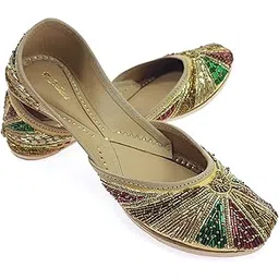 fulkari Women's Sunshine Genuine Soft Leather Embroidered Jutis | Bite and Pinch Free Jutti | Punjabi Formal Juttis | Girl's Wedding Flat Ladies Mojari | Formal Ethnic Juti |-picture-36