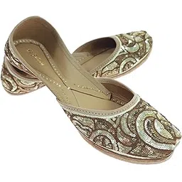 fulkari Women's Tithonia Genuine Soft Leather Embroidered Jutis | Bite and Pinch Free Jutti | Punjabi Formal Juttis | Girl's Wedding Flat Ladies Mojari | Formal Ethnic Juti |-picture-24