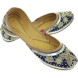 fulkari Women's Viola Handworked Gold Juttis | Embroidered Soft Leather Flats | Pinch-Free Wedding & Bridal Mojari | Stylish Ethnic Ladies Footwear |-picture-10