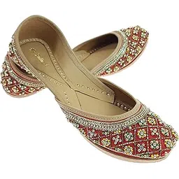 fulkari Women's Yarrow Genuine Soft Leather Embroidered Jutis | Bite and Pinch Free Jutti | Punjabi Formal Juttis | Girl's Wedding Flat Ladies Mojari | Formal Ethnic Juti |-picture-34
