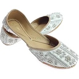 fulkari Women's Zarkan Genuine Soft Leather Embroidered Jutis | Bite and Pinch Free Jutti | Punjabi Formal Juttis | Girl's Wedding Flat Ladies Mojari | Formal Ethnic Juti |-picture-32