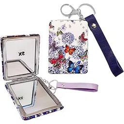 FunBlast Compact Mirror – Butterfly Design Makeup Mirror for Women, Aesthetic Mini Mirror, Portable Folding Double Sided with 1x & 2X Magnification, Mirror with Keychain – Set of 2 (Random Colour)-picture-21