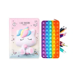 FunBlast Combo of Fidget Popit Pouch & 3D Squishy Unicorn Diary Stationery Kit (Color May Vary)-picture-23