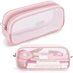 FunBlast Pen Pencil Case, Transparent Pencil Pouch with Zipper Closure Portable Clear Makeup Pouch, Large Capacity Pencil Bag, Stationery Bag for Students Girls Adults Office (Pink)-picture-23