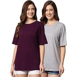 funday fashion Cotton Short Sleeve Oversized T-Shirt for Women (Pack of 2)-picture-29