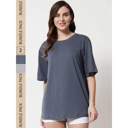 Funday Fashion Pack of 2 Cotton Oversized Fit T-shirts-picture-21