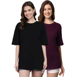 Funday Fashion Pack Of 2 Round Neck Drop-Shoulder Sleeves Oversized Cotton T-Shirt-picture-24