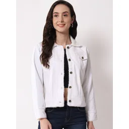 Funday Fashion Spread Collar Faux Fur Trim Detailed Cotton Denim Jacket-picture-28