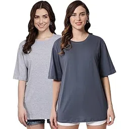 funday fashion Women Cotton Half Sleeve Oversized T-Shirt (Pack of 2)-picture-17