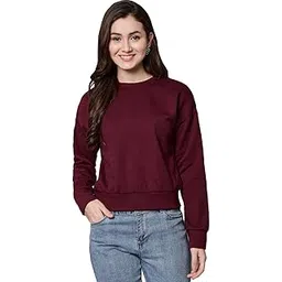 funday fashion Women Fleece Full Sleeve Solid Crop Crew Neck Sweatshirt-picture-19
