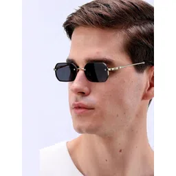 FUNGLASSES Unisex Black Lens & Gold-Toned Rectangle Sunglasses with-picture-34