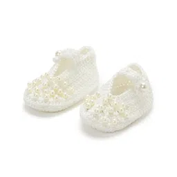 Funkrafts Crochet Designed And Pearl Embellished Booties - White-picture-14