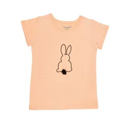 FUNKRAFTS Girls Peach-Coloured  Black Bunny Print Round Neck Pure Cotton T-shirt-picture-12