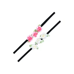 FUNKRAFTS Girls Set Of 2 Black & Pink Floral Embellished Hairband-picture-36