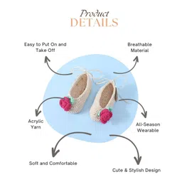 Funkrafts Handmade Crochet Designed Floral Applique Detailed Booties - Beige & Pink image 3