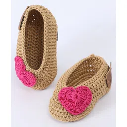 Funkrafts Handmade Crochet Designed Heart Applique Detailed Booties - Beige & Pink-picture-11