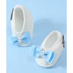 Funkrafts Handmade Crochet Embroidered Bow Designed Booties - Blue & White-picture-23