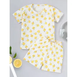 FUNKRAFTS Kids Off White & Yellow Printed Pure Cotton Night suit-picture-38