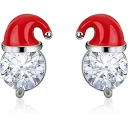 funmular Christmas Earrings for Women, Girls, Red Christmas Hat, Crystal Stone Earrings Suitable for Christmas and Thanksgiving, Theme Events, Gifts, Large, Silver Rubber,-picture-18