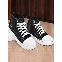 FUNNY FIRE Men Black Lace-up Casual High Top Sneakers-picture-25