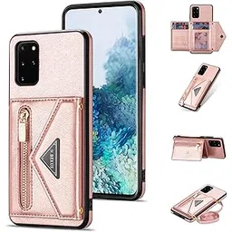 Furiet Compatible with Samsung Galaxy S20 Plus S20+ 5G Wallet Case with Credit Card Holder and Shoulder Strap PU Leather Zipper Pocket Flip Wallet Cover for S20+5G S20plus 20S + S2O S 20 20+ G5 Pink-picture-27