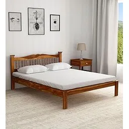 Furinno Solid Sheesham Wood Queen Size Bed Without Storage Wooden Double Bed Cot for Bedroom Living Room Home and Hotels (Natural Honey Finish)-picture-25