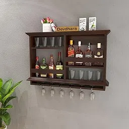 Furnelift Wooden Wall Mounted Wine Rack and Bar Cabinet with Glass Storage - Upside Down Glass Hanging Organizer for Home Mini Bar - 30x24 Inch Size in Elegant Sheesham Wood-picture-21