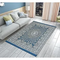 Furnishing Hut Designer Superfine Cotton Carpet 150x210 cm or 5x7 ft | Carpet for Living Room/Area Rug/Darrie with Washable & Durable Fabric/Carpet | Bedroom Runner Reactangular (Aqua)-picture-16
