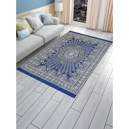 Furnishing Hut Blue & White Floral Printed Non-Slip & Durable Cotton Carpet-picture-18