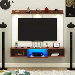 FURNIWUD Novus PVC Back Panel Wall Mounted TV Unit with Spot & Blue Ambient LED Light - Acrylic Storage Box, Display Shelf & Soft-Close Hinges | Ideal for UP to 50 Inch TV (Walnut - DIY Installation)-picture-27