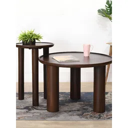Furnliv 2Pcs Brown Wooden Round Nesting Tables-picture-16