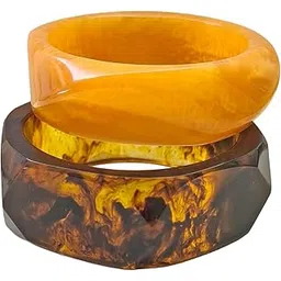 Fuschianet Accessories Resin Broad Brown Streaked, Mustard Yellow, Stackable Bangles for Women and Girls Set of 2-picture-19