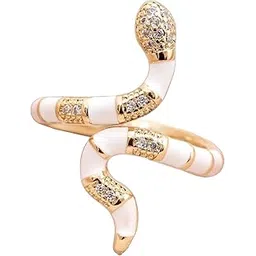 Fuschianet Accessories White Enamel Rhinestone Snake Cocktail Adjustable Ring for Women and Girls-picture-33
