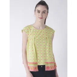 Fusion Beats Women Lime Green Printed Top-picture-23