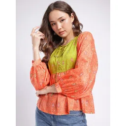 fusion by glitchez Ethnic Motifs Printed A-Line Top-picture-32