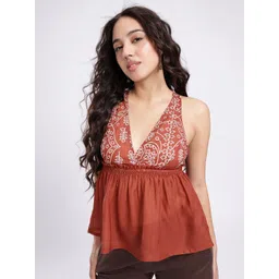 fusion by glitchez Ethnic Printed Halter Neck A-Line Top-picture-27