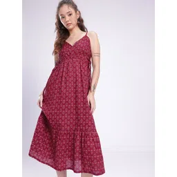 fusion by glitchez Floral Printed Shoulder Straps A-Line Midi Dress-picture-37