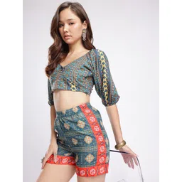 fusion by glitchez Geometric Printed Crop Top With Shorts-picture-16