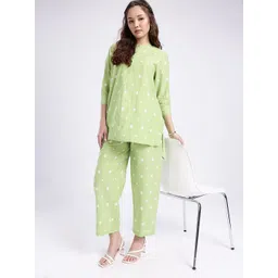 fusion by glitchez Polka Dots Printed Band Collar Straight Kurti with Trousers-picture-21