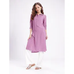 fusion by glitchez Shirt Collar Cuffed Sleeves Minimal Thread Work Straight Kurta-picture-37