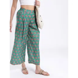 fusion by glitchez Women Wide Leg Ethnic Motifs Printed Pleated Trousers-picture-35