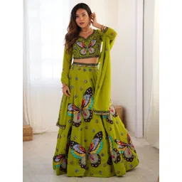 Fusionic Embroidered Georgette Semi-Stitched Lehenga & Unstitched Blouse With Dupatta-picture-29