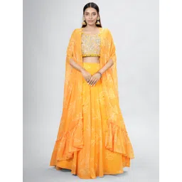 Fusionic Embroidered Mirror Work Semi-Stitched Lehenga & Unstitched Blouse With Dupatta-picture-29