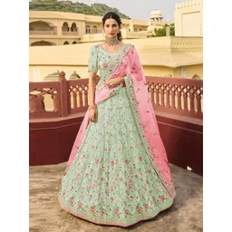 Fusionic Embroidered Thread Work Semi-Stitched Lehenga & Unstitched Blouse With Dupatta-picture-31