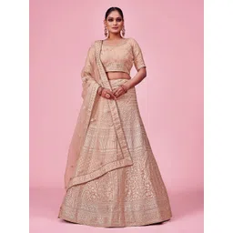 Fusionic Peach-Coloured Embroidered Semi-Stitched Lehenga & Unstitched Blouse With Dupatta-picture-13