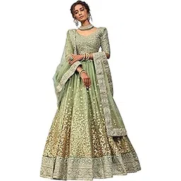 fusionic Women Net Lehenga Choli Semi-Stitched Pista Green Free Size-picture-20