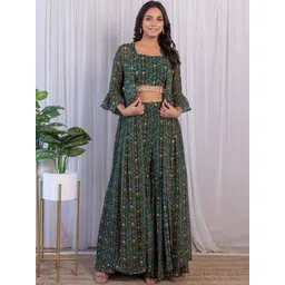 Fusionic Women Printed Tassel Detailed Crop Top & Sharara With Shrug-picture-35
