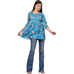 futra gabha Sky Blue Base Cotton Printed Top - Chic and Comfortable for Everyday Wear-picture-21