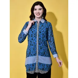 FUTURO Floral Print Shirt Collar Satin Shirt Style Top-picture-13